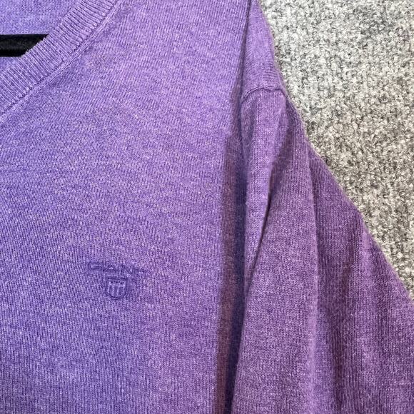 Gant Sweater Mens Large Purple Vneck Long Sleeve Pullover Grandpa Stretch - Picture 3 of 9